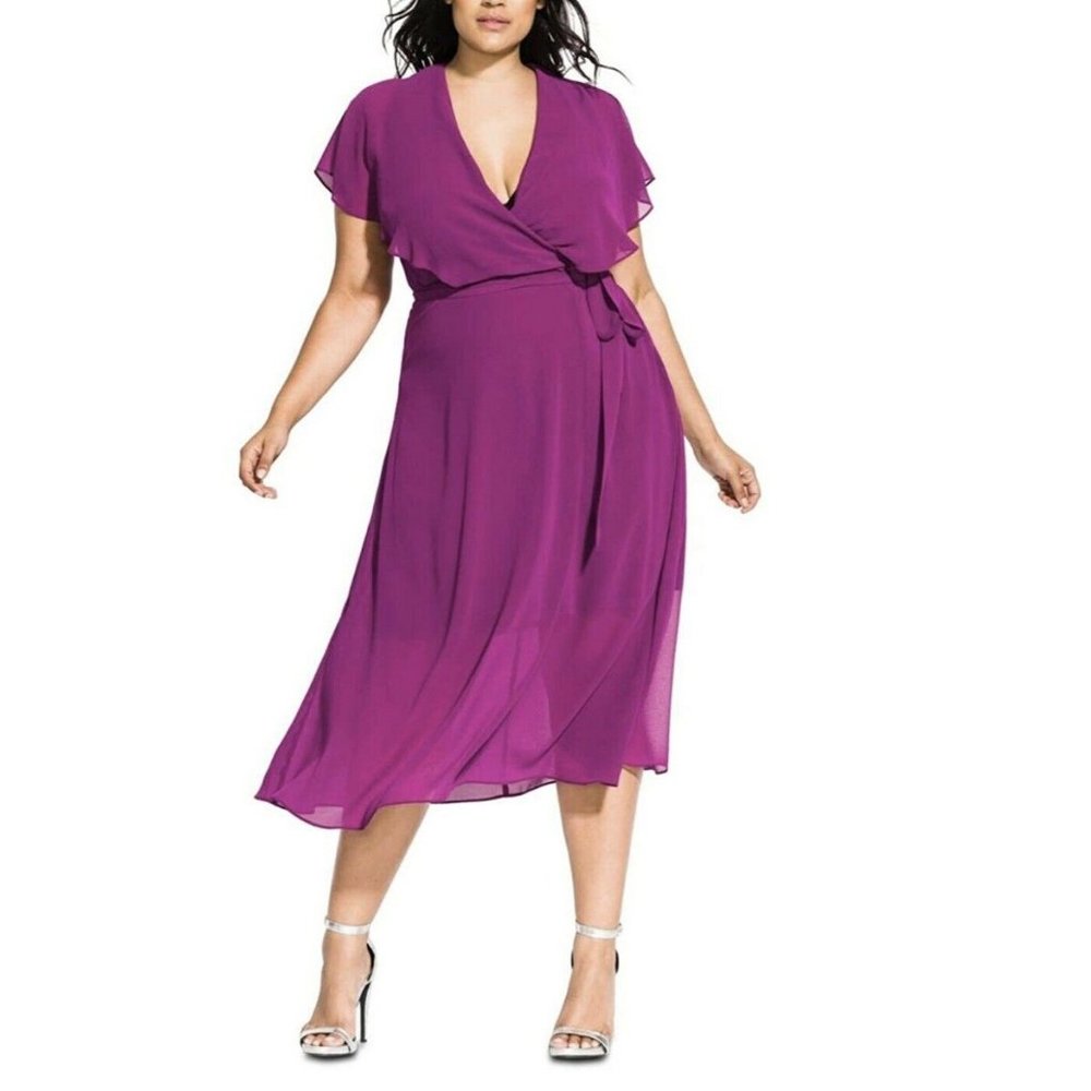 City Chic Amethyst Faux Wrap Midi Dress 14W New